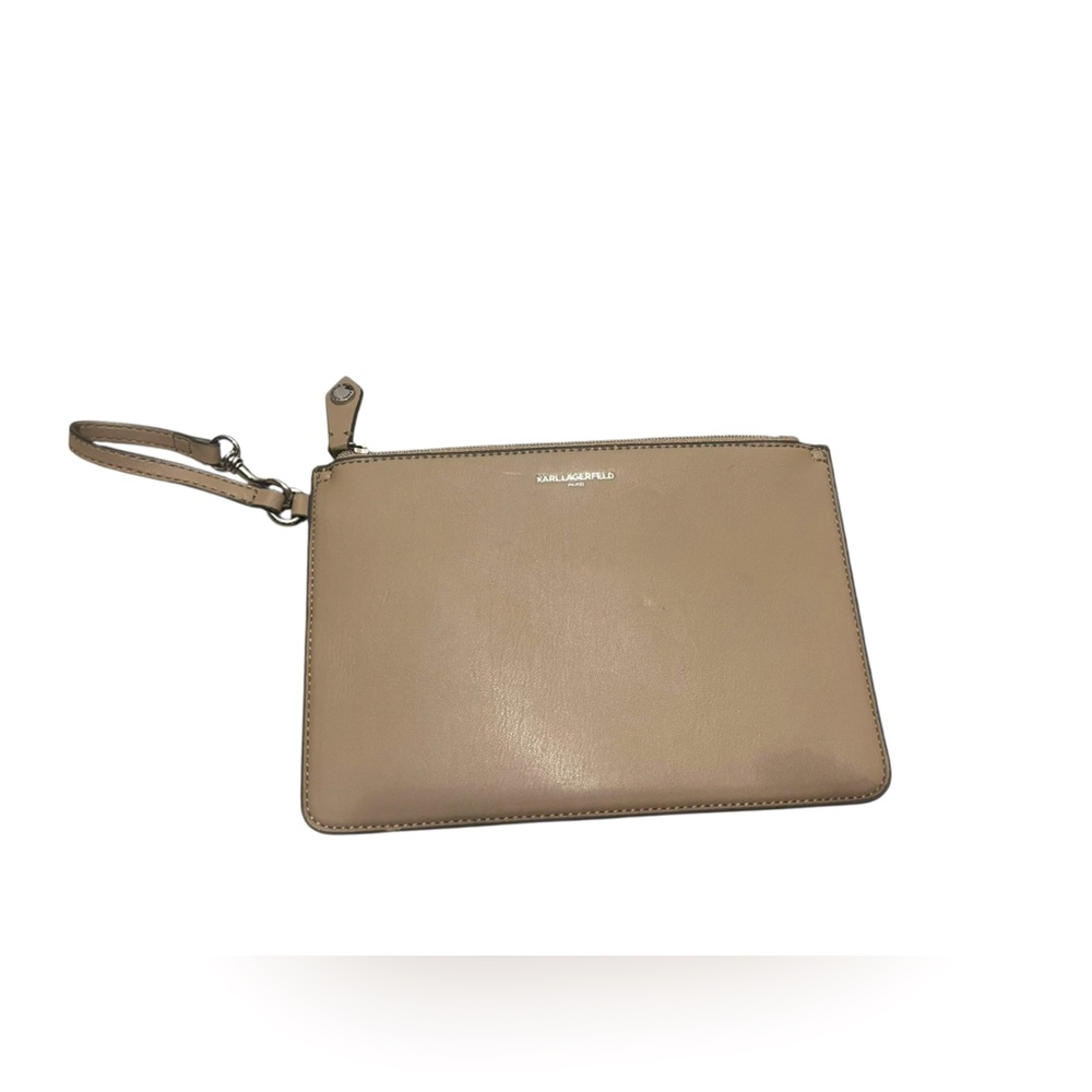 💜💚Karl Lagerfeld Tan Clutch Wristlet Smooth Leather